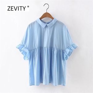 Donne Vestidos Vintage Cute Peter pan collare blu cielo camicetta camicie manica a farfalla casual Blusas Femininas SB1070 210420