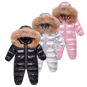 Rusya Kış Çocuklar Için Tulum Tulum Erkek Çocuk Kalın Kayak Takım Elbise Kız Ördek Aşağı Ceket Toddler Bebek Snowsuit Coat 0-3Y 210930