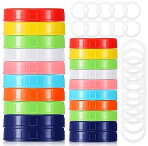 Kırmızı Pembe Yeşil Renkli Plastik Mason Kavanoz Kapakları Top Düzenli Ağız Geniş Ağız BPA Ücretsiz Gıda Sınıfı Plastik Depolama Kapakları Mason/Canning