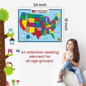 60x45 cm Birleşik Devlet Haritası Duvar Posteri Okul Malzemeleri Çocuklar için Sınıf Anaokulu Dekorasyon -Double Yan Eğitim Lamine Su Geçirmez Çıkartmalar