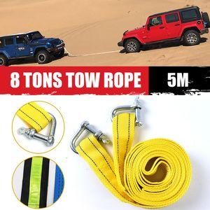 Car Towing Rope 5M 8Tons Tow Strap Noctilucent U-hook High Strength Thickened Nylon for Heavy Duty Car Emergency Accessories