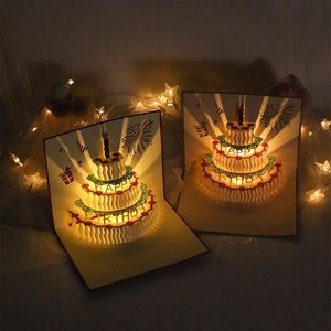 Müzik Doğum Günü Kek Tebrik Kartı Zarf Aydınlık Mum Pop-up 3D Nimet Kartları Yaratıcı Modern LED Kartpostal Hediyeler