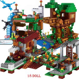 2021 My World Tree House Figures Building Blocks Toys Minecraftinglys Haunted Village Mountain Cave Mine Christmas Gifts Y1130