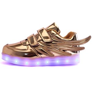 Jawaykids USB Şarj Parçalama Sneakers Çocuklar Koşu LED Kanatları Çocuklar Lights Luminous Ayakkabı Kız Erkek Moda 220121
