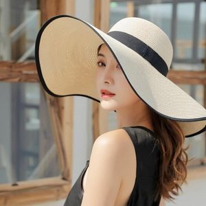 Geniş Brim Şapka Tasarımcı Bayanlar Büyük Plaj Şapka Kadın Disket Saman Güneş Yaz Soğutma UV Koruma Toptan Dropshippong
