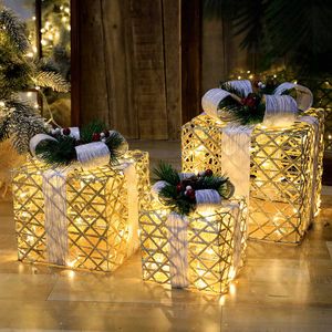 3 adet / takım Noel Dekorasyon Hediye Kutusu Işıkları ile Noel Ağacı Süsleme Aydınlık Demir Sanat Ev Açık Mall Navidad XAMS Hediye H1020