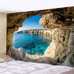 Tapestries Ocean Wall Tapestry Landscape Forest Waterfall Lotus Cloth Hanging Decor Carpet Beach Home