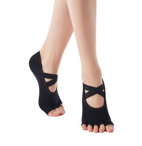 wholesale Hochwertige lange Riemen-Damen-Silikon-elastische Ballettsohlen-Griffsocke Professionelle Half-Toe-Grip-Strumpf-Fitness-Baumwolle rückenfreie Yoga-Socken