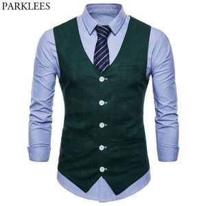 Хлопковое льняное мужское мужское жилетное жилет Slim Fit Thin Fabric Resomevels Press Press Press Musts Candy Colun