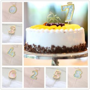 Другие праздничные партии поставки короны 0-9 Номер с днем ​​рождения торт топпер юбилей детские душевые номера топперы украшения