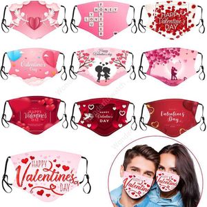 День Святого Валентина Индивидуальные взрослые маски для лица хлопка пылезащитные отпечатки респиратора моющиеся RRREUSABLE INSERT Party Masks DAW361