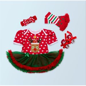 Toptan Bebek Kız 6 M 12 m Geyik Noel Elbise Bacak Isıtıcı Kafa Ayakkabıları Kostüm Seti Parti Romper 210529
