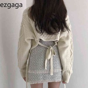 Ezgaga Vintage Back Lace Up вязаный свитер KOREN CHIC осень зима сплошной негабаритный элегантный пуловер джемпер офис леди мода 210430