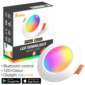 Downlights Bluetooth-Compatible Colorful Spot LED Ceiling Lamp Recessed Round Light Smart Home Luminaire RGB Dimmable Downlight 110V 220V