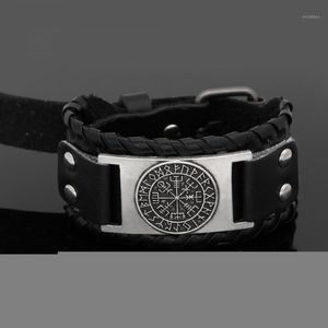 Nodic Viking Vegvisir Pusula Deri Musluğu Odin Sembol Bilezik -Ayarlanabilir Boyut 19-25 cm Barkly