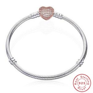 El yapımı Orijinal 100% 925 Gümüş Kalp Şeklinde Yılan Zincir Charm Bilezik Kadınlar Için Marka Bileklik DIY Takı Yapımı Hediye