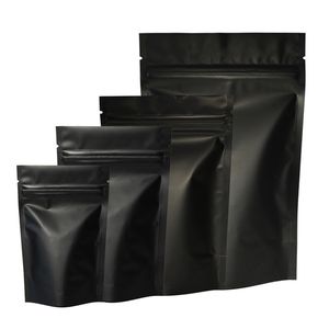 Isı Yalıtımlı Fermuarlı Paket Çantalar Alüminyum Folyo Mylar Gözyaşı Çentik Mat Siyah Ayakta Çanta Toptan LX3649