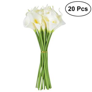 20 adet Yapay Calla Lily Gelin Düğün Buket Çiçekler Gerçek Dokunmatik Dekoratif Buket (Beyaz) 210624