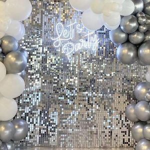 Silver Square Blick Shimmerwall Shimmer Sequin Color Color PAP PO Фон фона GLAM Показать пользовательские знаки Магазин Оконный клуб Party Decorati