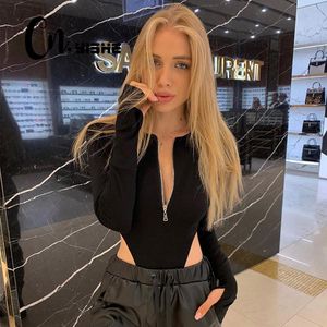 Women's Jumpsuits & Rompers CNYISHE 2021 Autumn Winter Women Fashion Solid Zipper Long Sleeve Sexy Sheath Skinny Bodysuits