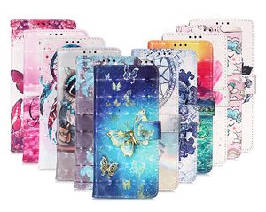 Кошелек Flip Кожаные чехлы для Samsung A32 A52 A72 5G A02 X Обложка 5 S21 Fe Plus Xiaomi Redmi Note10 10s Poco M3 F3 3D Bling Sleamcatcher Цветочная бабочка Сова Череп Череп