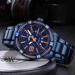 Brand Luxury Naviforce Men Watche Мода Повседневная Водонепроницаемые Часы Мужчины Полный Сталь Наручные Часы Кварцевые Часы Relogio Masculino 210517