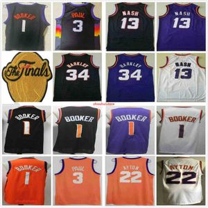 Final Patch Erkek 1 Booker Chris 3 Paul Basketbol Formaları DeAndre 22 Ayton Retro Charles 34 Barkley Steve 13 Nash Mor Gömlek