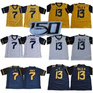 Batı Virginia Dağcılar 13 David Sills V 7 Will Grier 2 Kenny Robinson Kolej Futbol Formaları Mavi Sarı Üniversite Futbol Gömlekleri