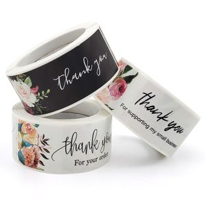 120pcs roll 1*3inch Printed Flower Thank You Card Sticker Label Printing Rolling Packaging Gift Seal Package Labels