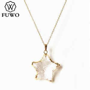 Kolye Kolyeleri Fuwo Kaba Pentagram Kristal Kuvars Kolye Altın Kesilmiş Doğal Beyaz Moda Takı Kadınlar için Hediye NC265