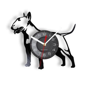 Lovely Bulldog Laser Cut Longplay Relógio de Parede Bull Terrier Animais Vinil Álbum Re-Propositivo Registro Timepiece Presente para Amantes doggy 211110