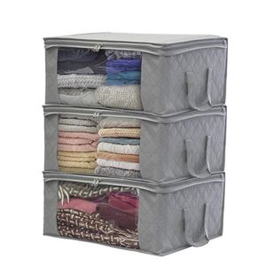 3pcs Blanket Storage Bag OrganizerQuilt Closet Sweater Organizer Box Zipper Non-woven Folding Organize Blue Beige Grey Colors 49*36*21cm