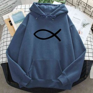 İsa Balık Baskı Hoodies Adam Kadınlar Rahat Cep Uzun Kollu Kazak Hoody Sonbahar Bahar Polar Sıcak Gevşek Harajuku Hoody H0909