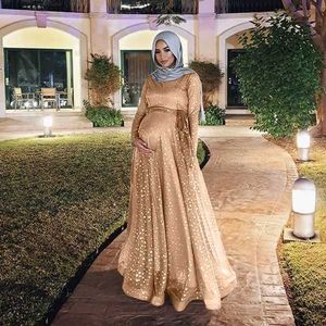 Annelik Elbiseleri Fotoğraf Çekimi Seksi O-Boyun Maxi Elbise Hamile Hamilelik Kadın Parti Elbise Müslüman Anne Ramazan Giysileri Için Q0713