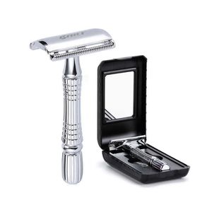 Men's Classic Double Edge Safety Razor, Zinc Alloy Barber Shaver with Case, 94.2x44.1mm Silver P0817