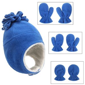 Мода зимние теплые детские детские шляпы перчатки набор утолщенные флисовые дети малышей для малышей ушной шансы шапки детская варежка для девочекбок