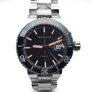 Montre De Luxe Мужские часы серый титан Наручные часы Автоматический механизм Черный циферблат Металлический ремешок Оранжевая шкала Hanbelson