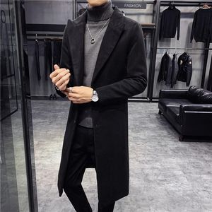 Lüks Mallar Erkek Trençkotları Yün Uzun Kat Erkekler Kore tarzı Moda Yün Kış Kaplama Aşağı Yaka ve Ceket Tek Bravatalı Palto 9692