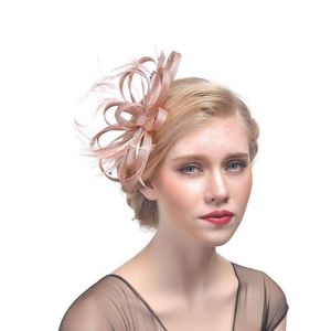 Başlıklar 85LB Düğün Gelin Fascinator Şapka Ruffles Çiçek Tüy Çay Partisi Kadın Kızlar saç tokası Glitter Taklidi Eski Ziyafet