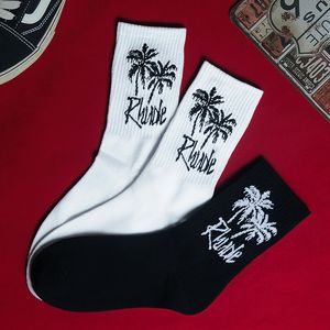 Erkekler Çorap Yenilik Erkek Rhode Hindistan Cevizi Ağaçları Beyaz Siyah Spor Çorap Mektubu Pamuk Sıra Serin Sırf