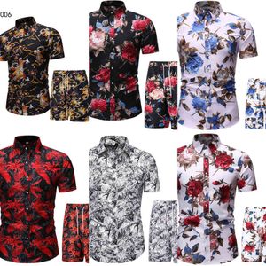 Camisa havaiana Beach Shorts Verão Homens Terno Flor Impresso Conjunto de Tracksuit Plus Size Clothings 2 peças Conjuntos Roupas de férias 3xL X0610