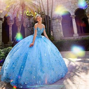 Принцесса Blue Quinceanera платья кружев