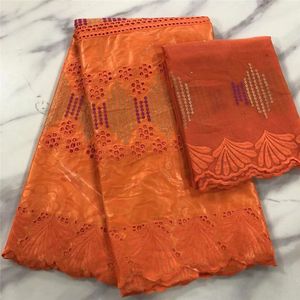 5yards top venda laranja bazin brocado tecido de renda africano bordado bordado 2yards francês malha blusa conjunto pl71444a