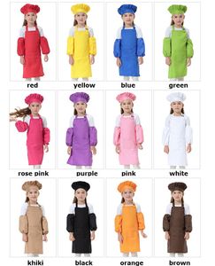 Çocuk Önlük Çocuk Boya Pişirme Şef Üniforma Anaokulu Oyunu Pişirme Önlük + Şapka + Sleevelet Cosplay Kostüm Polyester Asma-Boyun Önlükleri Ücretsiz Özelleştirilmiş Logo