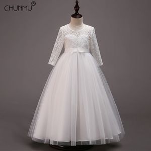 İlk Communion Elbise Çiçek Kız Çocuk Giyim Beyaz Tutu Prenses Elbiseler Çocuklar için Parti Custumes Gençler 4-14 Yıl 210508