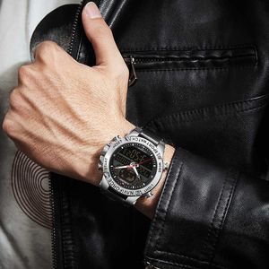 Lmjli - Naviforce top marca mens moda esporte relógios homens de couro impermeável quartzo relógio de pulso militar analógico digital relogio masculino