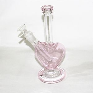 Форма сердца 9-дюймовая стеклянная вода Bong Pink Pink DAB нефтяной установки для воды водные трубы кальяны с 14 мм чаша решают ловцы