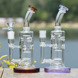 7.9 inç Menekşe Düz Yağ Burner Nargile Su Cam Boru Renkli Sigara Cam Beher Percolator Bong Fristted Disk Shisha Tütün Dab Rig Borular 14mm Kadın Eklem