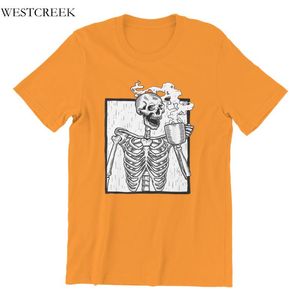 Мужские футболки оптом футболка Хэллоуин кофе питьевой скелет 4XL 5XL 6XL ретро хип-хоп Tees 48923