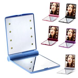 LED maquiagem espelho cosméticos 8 LEDs dobrando espelhos quadrados portáteis de bolso quadrado para mulheres menina mini beleza maquiagem wll466